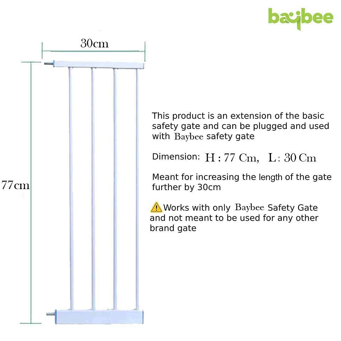 Baybee Auto Close Baby Safety Gate Extension, Extra Tall Durable Baby Gate Extension Fence Barrier Dog Gate (White - L30 x H77 CM) BAYBEE