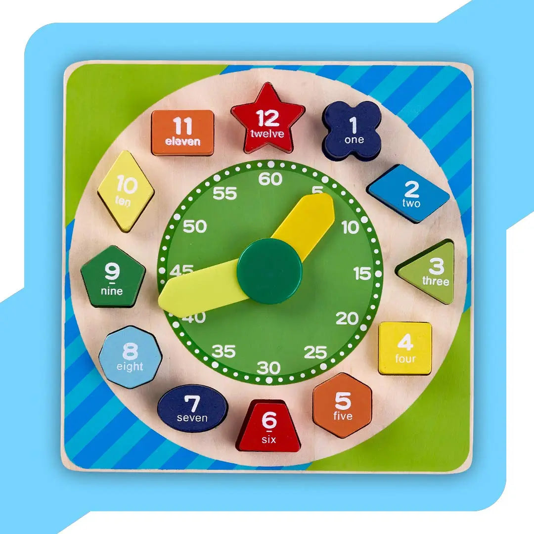 Baybee Wooden Clock to Learn Time, Shape & Color, Number and Shape Learning Educational Board for Kids BAYBEE
