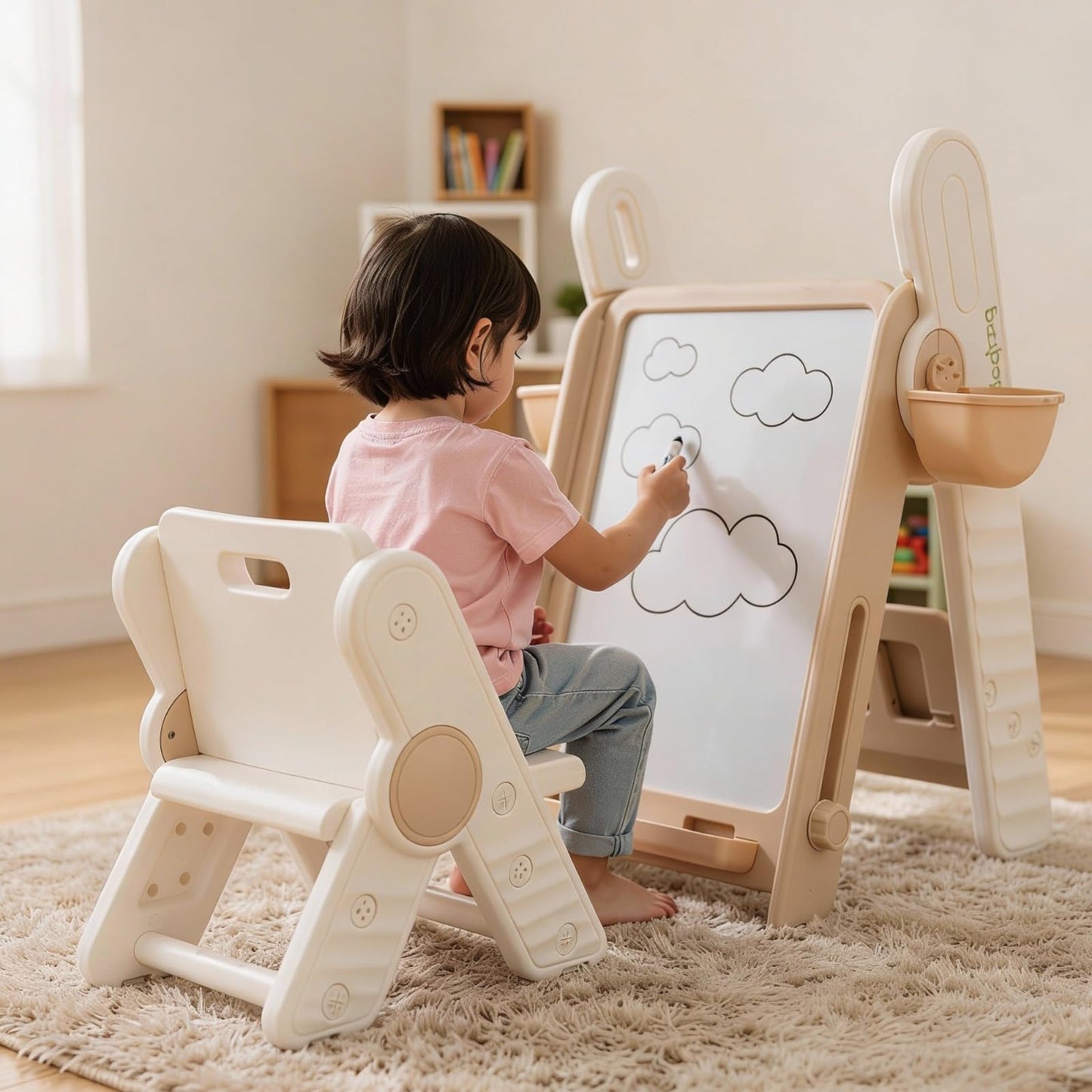 Baybee 2-in-1 Convertible Drawing & Writing Table for Kids Study Table with Whiteboard, Storage & Ergonomic Chair Baybee India