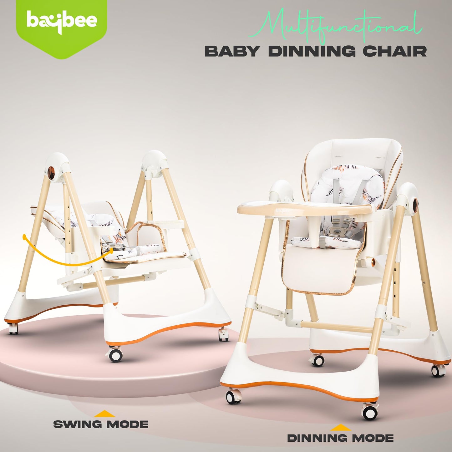 Baybee Nivio Convertible 3-in-1 Baby High Chair for Kids, Baby Swing Chair with 5 Height Adjustable, Footrest, Tray, 160° Recline, Safety Belt & Wheels Baybee India