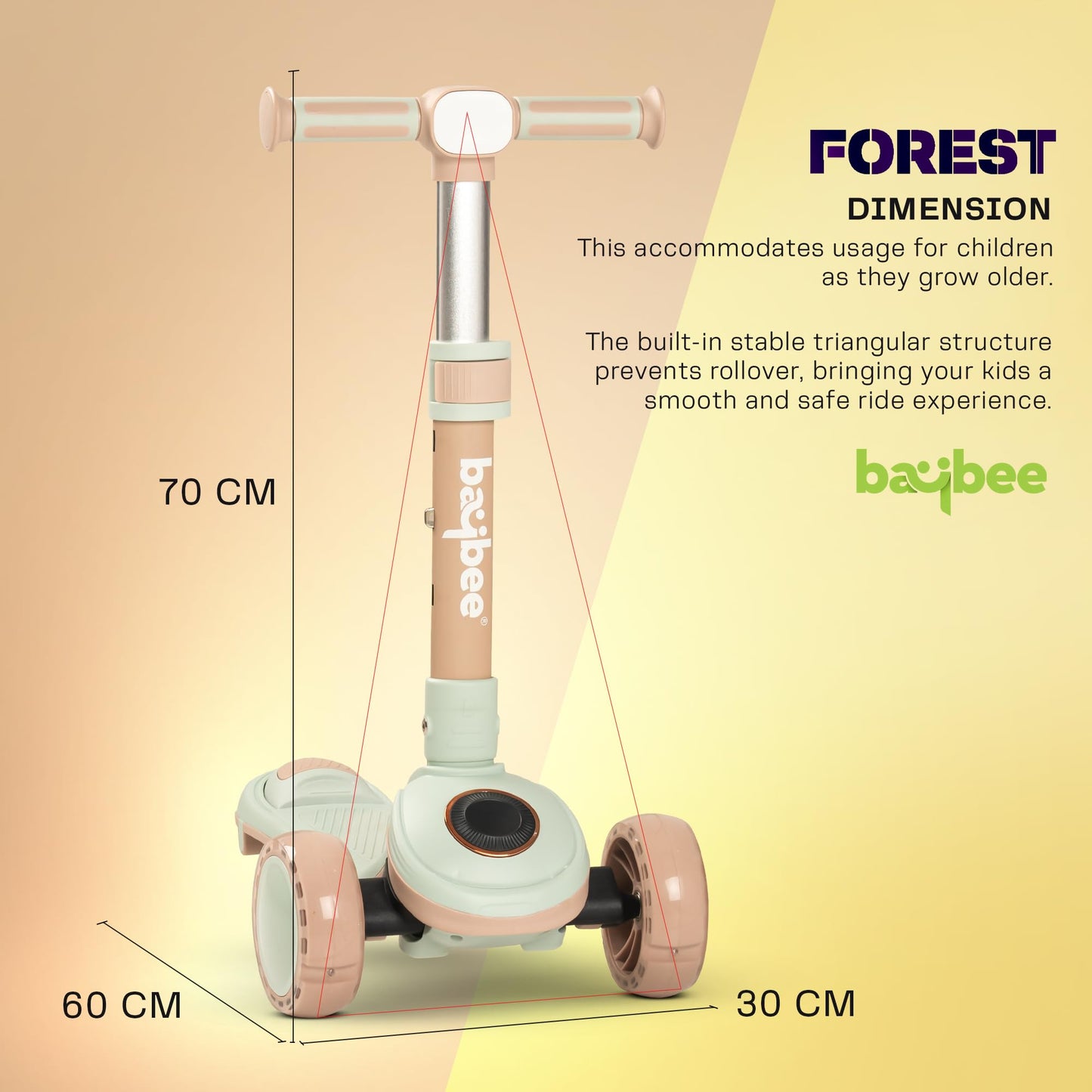 Baybee Taz Skate Scooter for Kids, Smart 3 Wheel Kids Scooter with Height Adjustable & Music | Kick Scooter with LED PU Wheels, Rear Brake BAYBEE