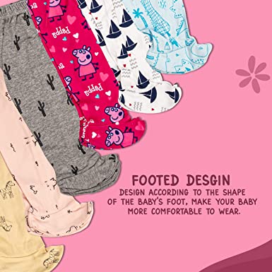 Baybee Pack of 6 Cotton Baby Pajamas Leggings Pant with Booties 9-12 Months BAYBEE