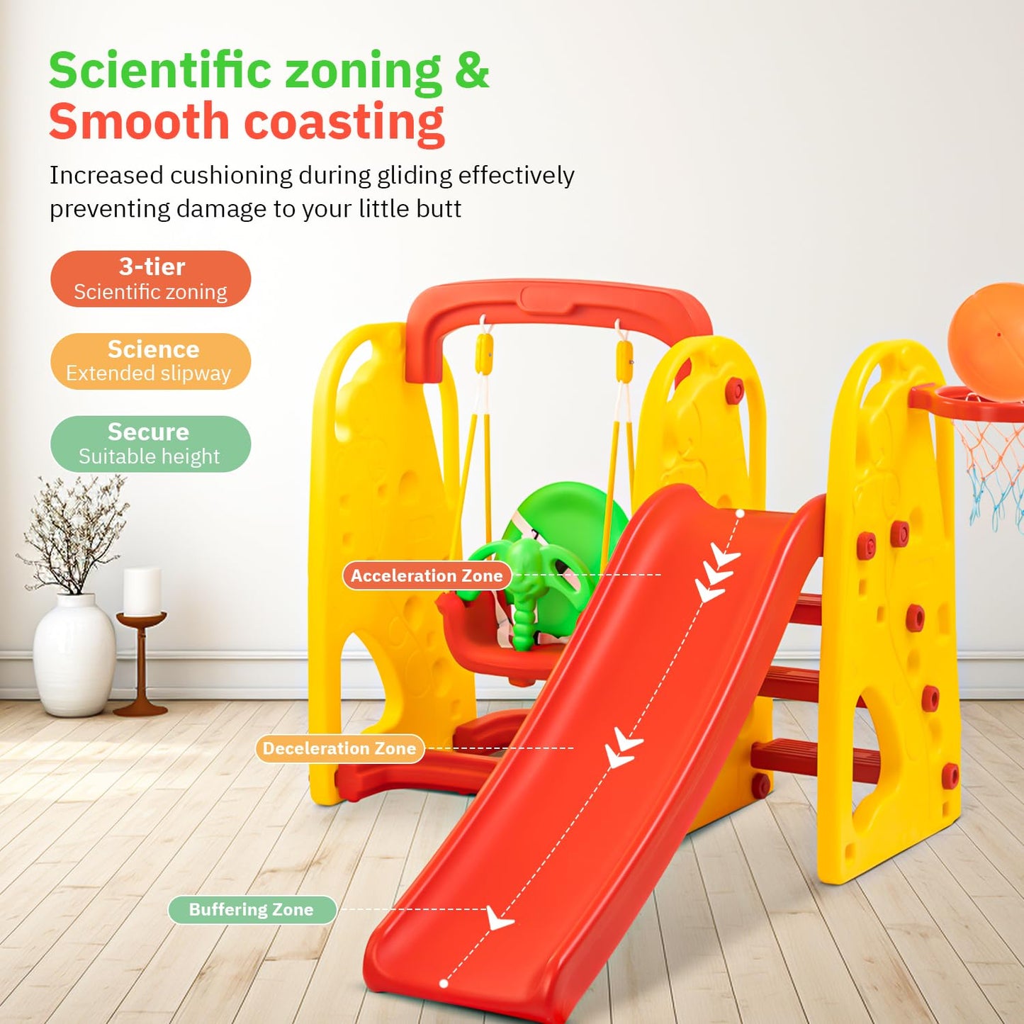 Baybee Jumbo Garden Swing & Slider for Kids | Plastic Baby Slide Cum Swing Combo with Baby Basket Ball Toy BAYBEE