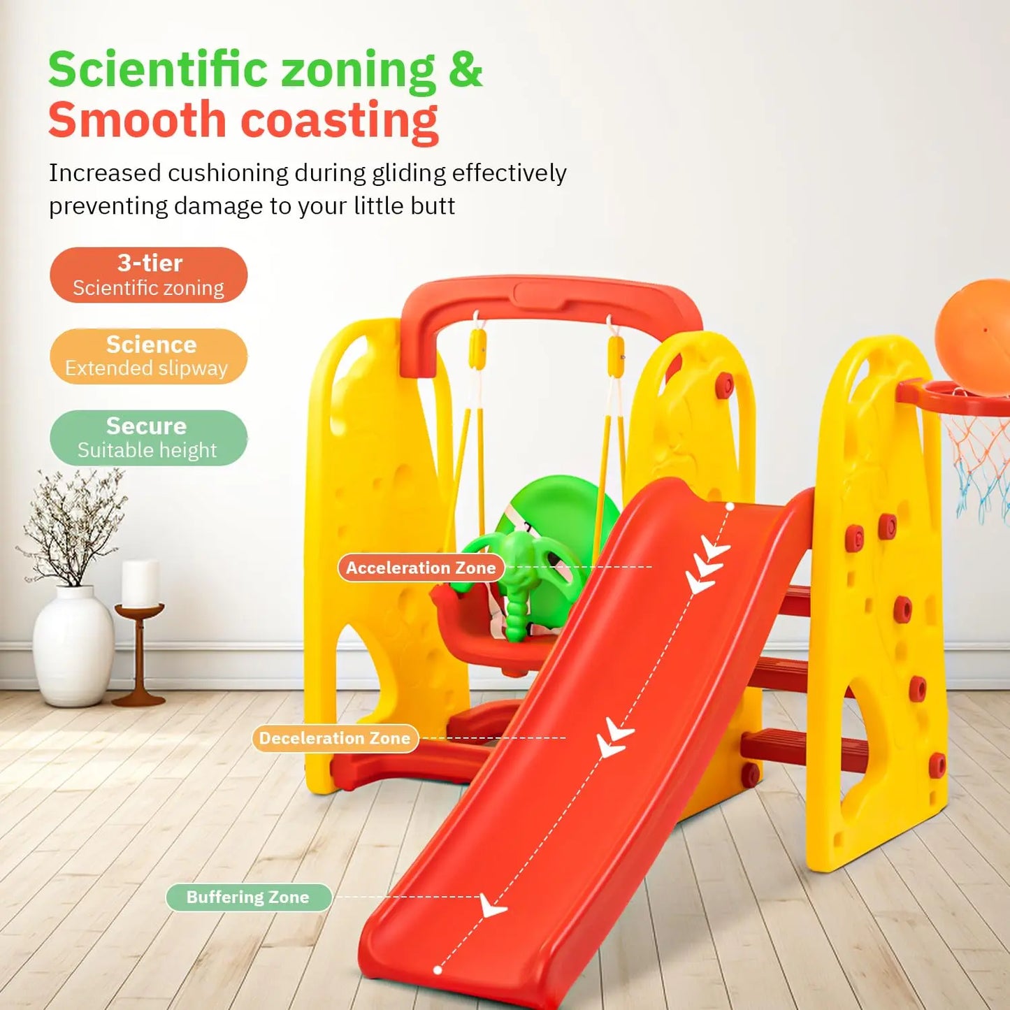 Baybee Jumbo Garden Swing & Slider for Kids | Plastic Baby Slide Cum Swing Combo with Baby Basket Ball Toy BAYBEE