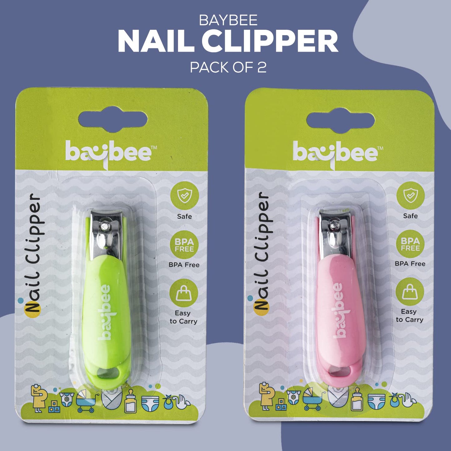 Baybee Baby Nail Clipper, Safety Nail Cutter for New Born Babies - Pack of 2