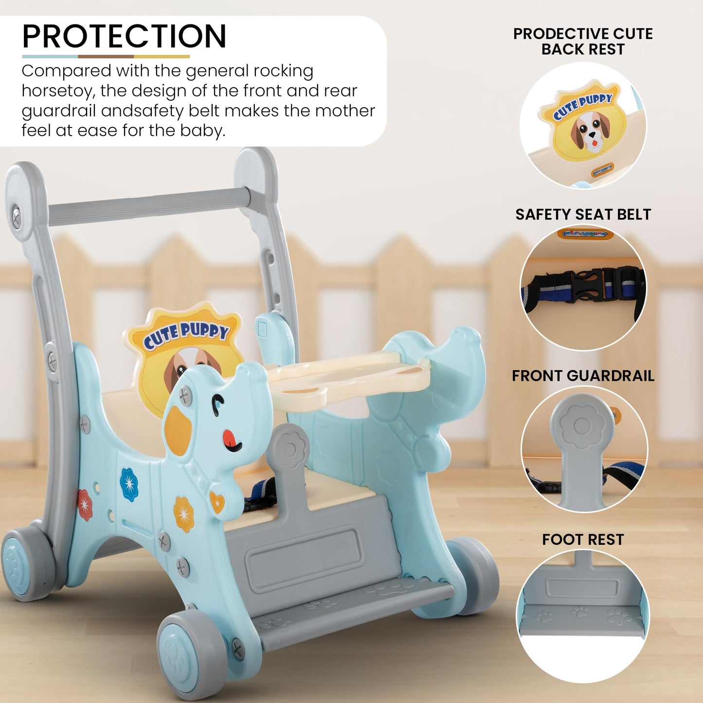 Baybee 3 in 1 Puppy Baby Rocking Chair for Kids | Baby Rocker Rider Toy for Kids with Food Tray, Seat Belt & Backrest