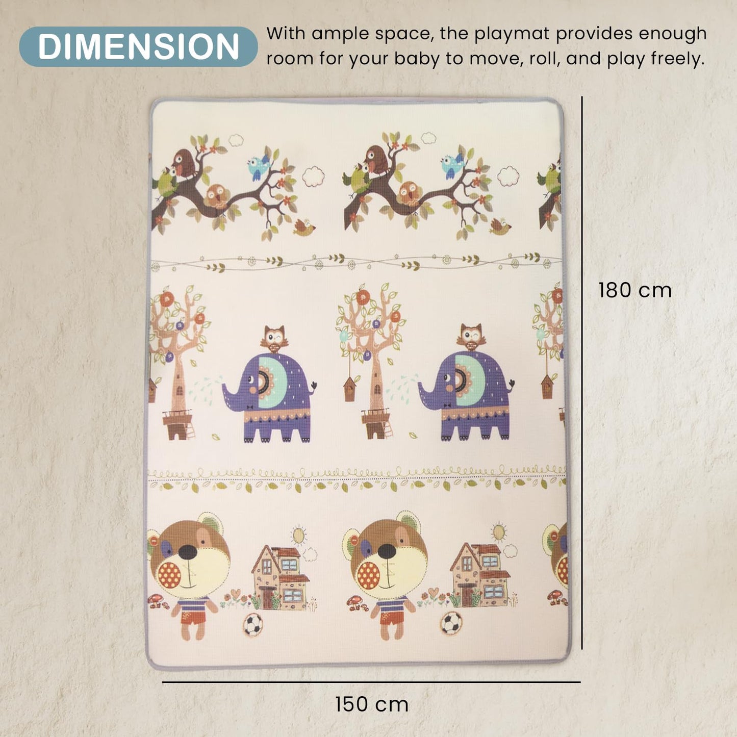 Cartoon Theme Baby Double Sided Play Mat Foldable Crawling Mat Size W-180cm X H-150 cm - Assorted Themes BAYBEE