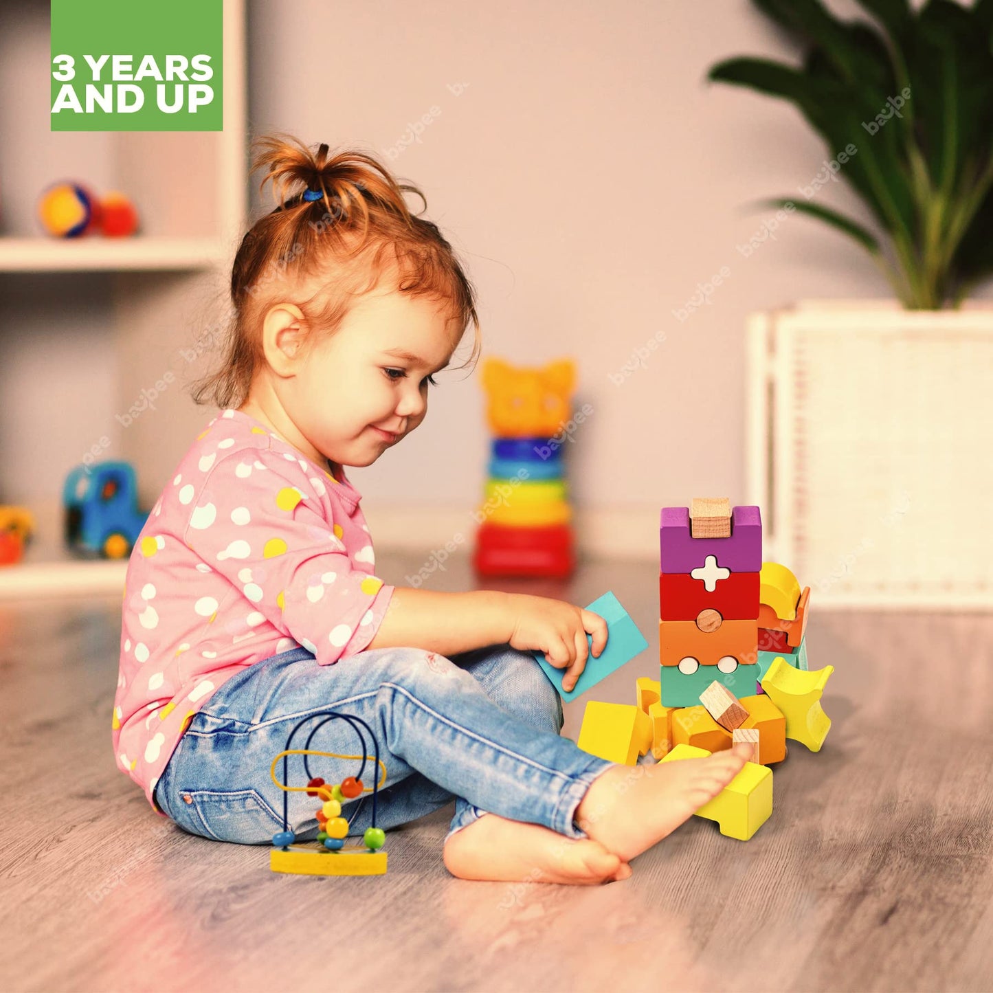 Baybee Wooden Rainbow Tower Building Blocks for Kids BAYBEE