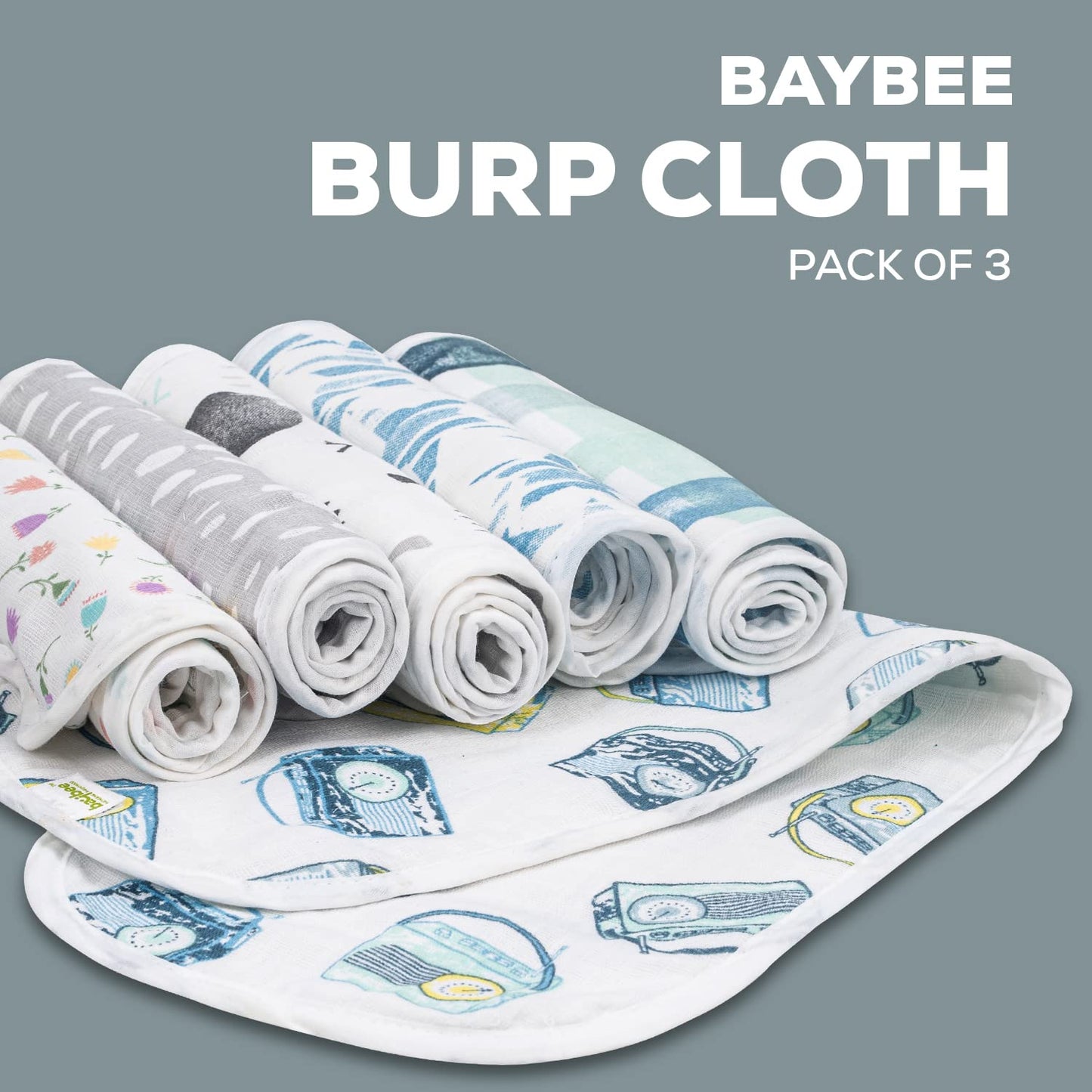BAYBEE 100% Washable Cotton Baby Muslin Burp Clothes Napkins for New Born Babies (Pack of 3)