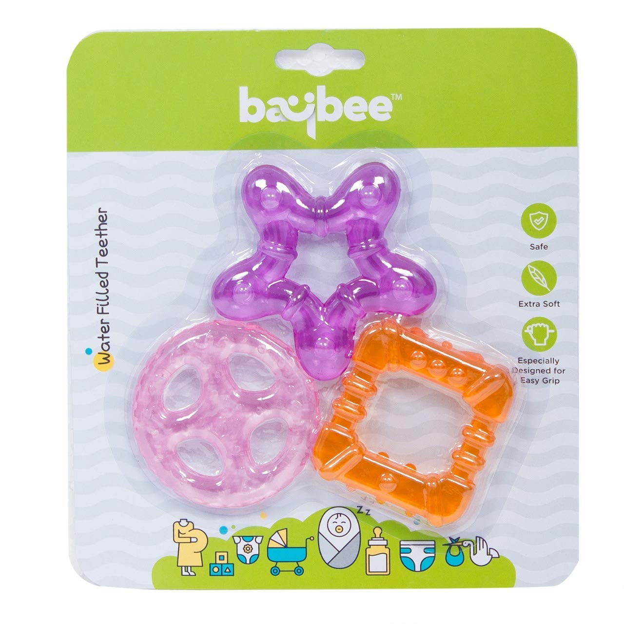 BAYBEE Natural BPA Free Silicone Teether Toy for Babies (Orange)