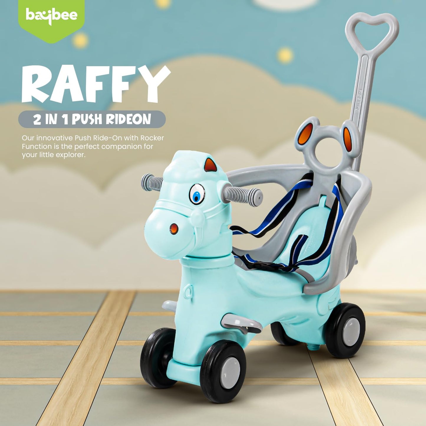 Baybee 3 in 1 Baby Horse Rider Kids Ride On Car for Kids, Push Ride on Toy with Rocker, Push Handle & Safety Belt | Baby Car Rocking Horse BAYBEE