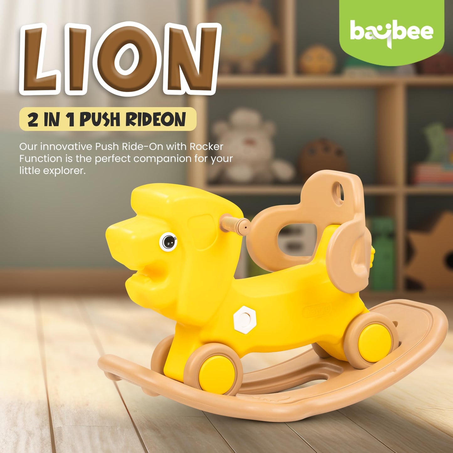 Baybee 2 in 1 Baby Horse Push Ride on Car with Rocker for Kids with Handle & Safety Guardrail (Lion) BAYBEE