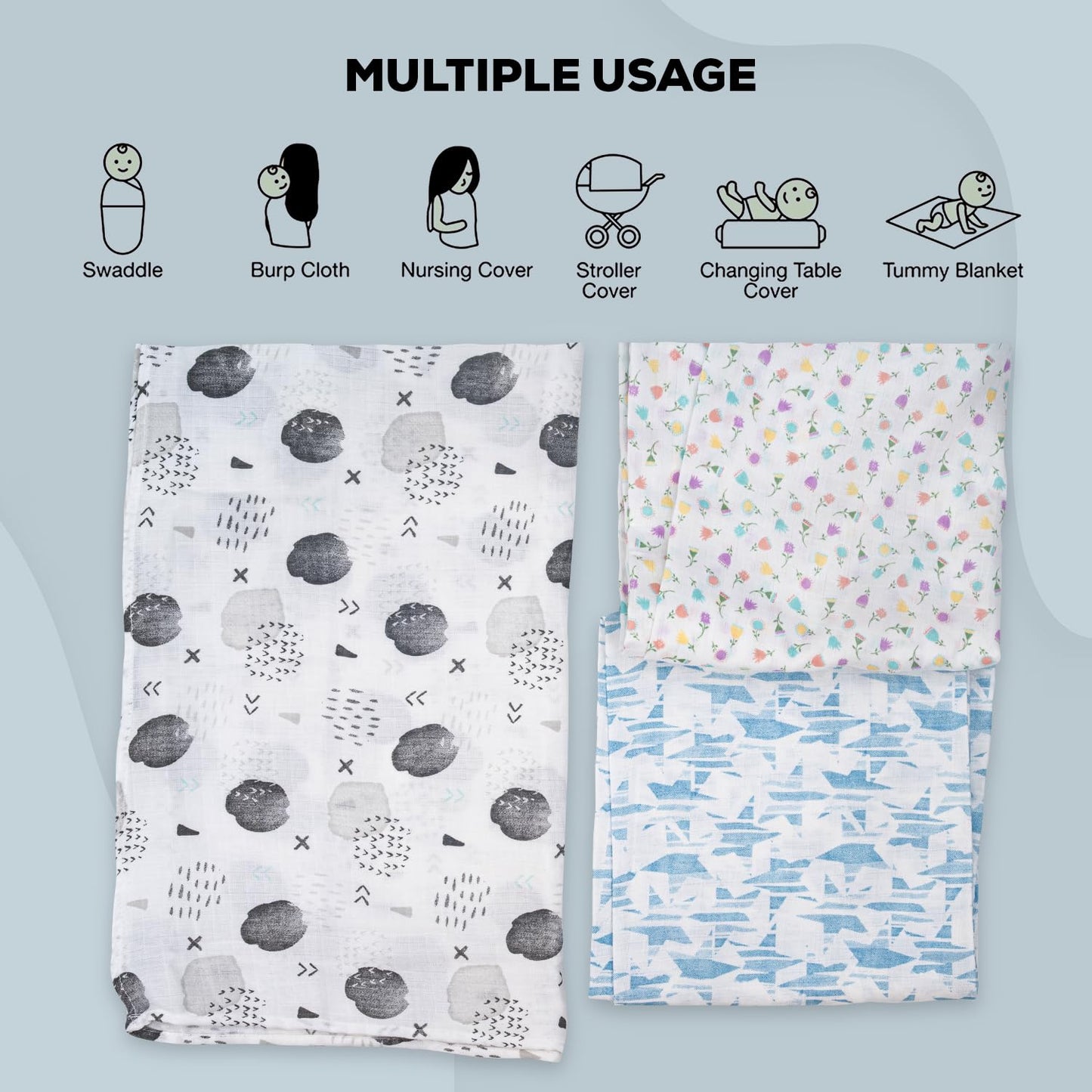 New Born Baby Cotton Muslin Swaddle Wrapper Blanket - Magical Space (Pack of 5) BAYBEE