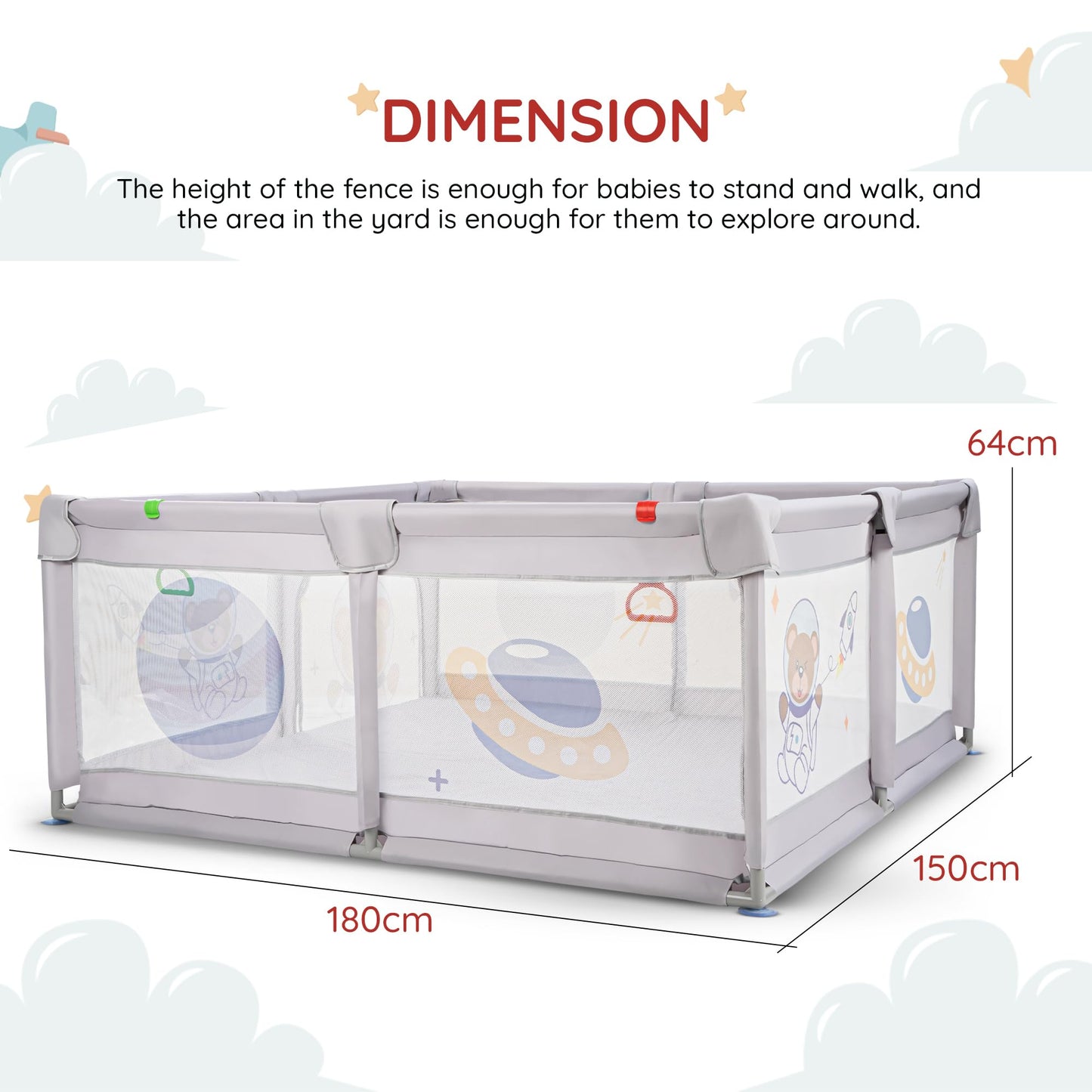 Baybee Kids Playards Playpen for Babies, Smart Folding & Portable Baby Activity with Safety Lock & Pull Rings - (180*150CM) BAYBEE