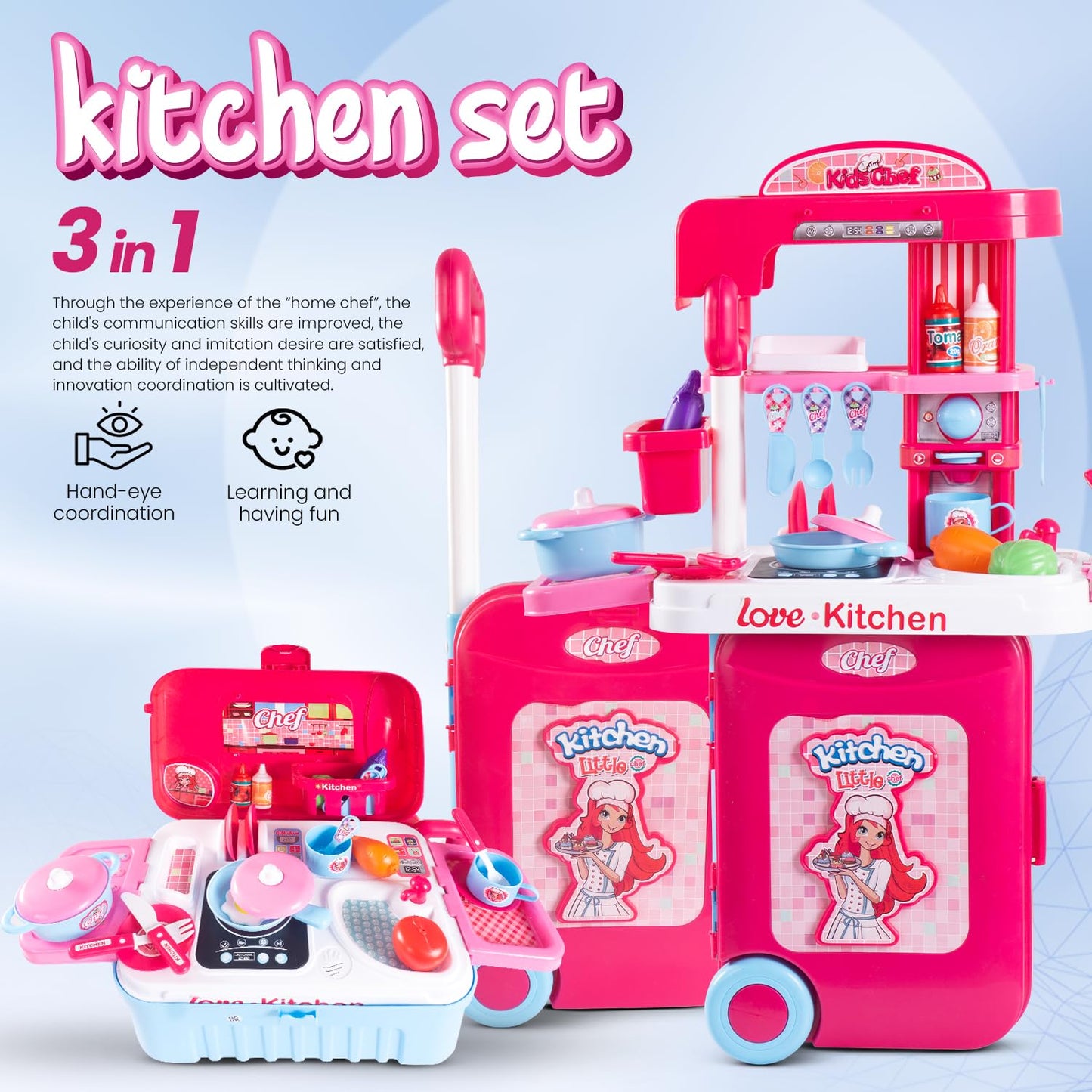 Baybee 3 in 1 Kitchen Set for Kids, Portable Pretend Play Little Chef Set Toys BAYBEE