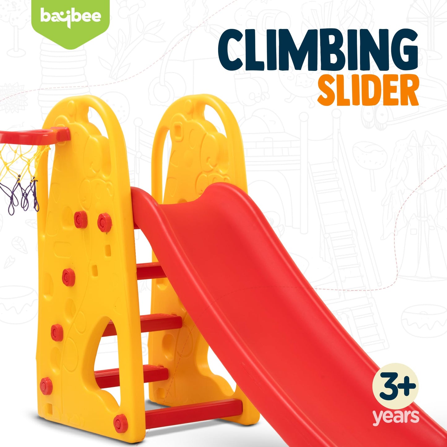 Baybee 3 in 1 Pony Garden Sliders for Kids, Plastic Baby Slide with Basketball Hoop for Kids BAYBEE