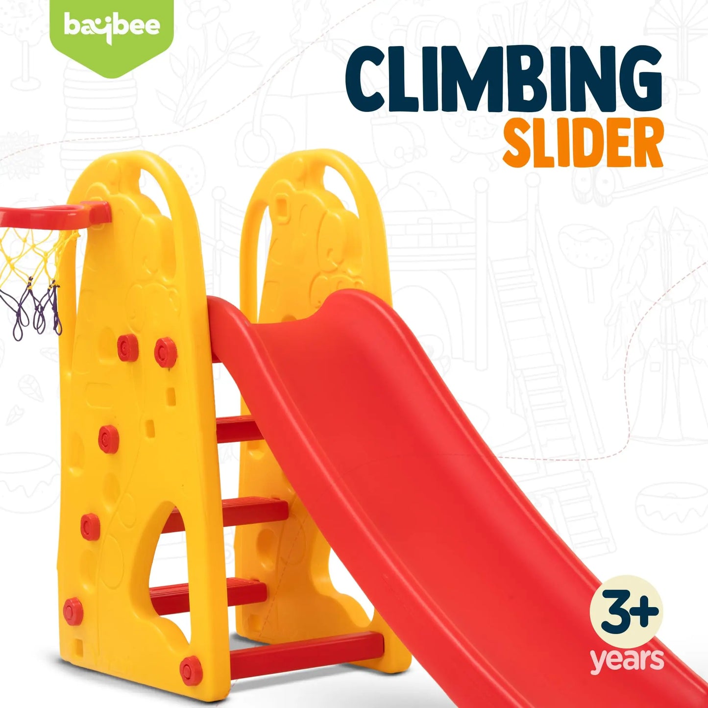 Baybee 3 in 1 Pony Garden Sliders for Kids, Plastic Baby Slide with Basketball Hoop for Kids BAYBEE