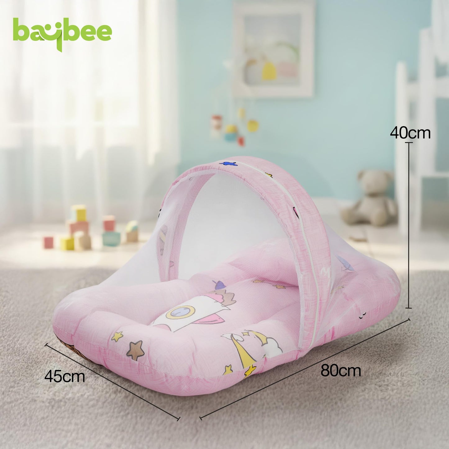 Baybee SafeDreams Series Baby Bedding Set for New Born Baby Mosquito Net & Neck Pillow, Sleeping Nest BAYBEE