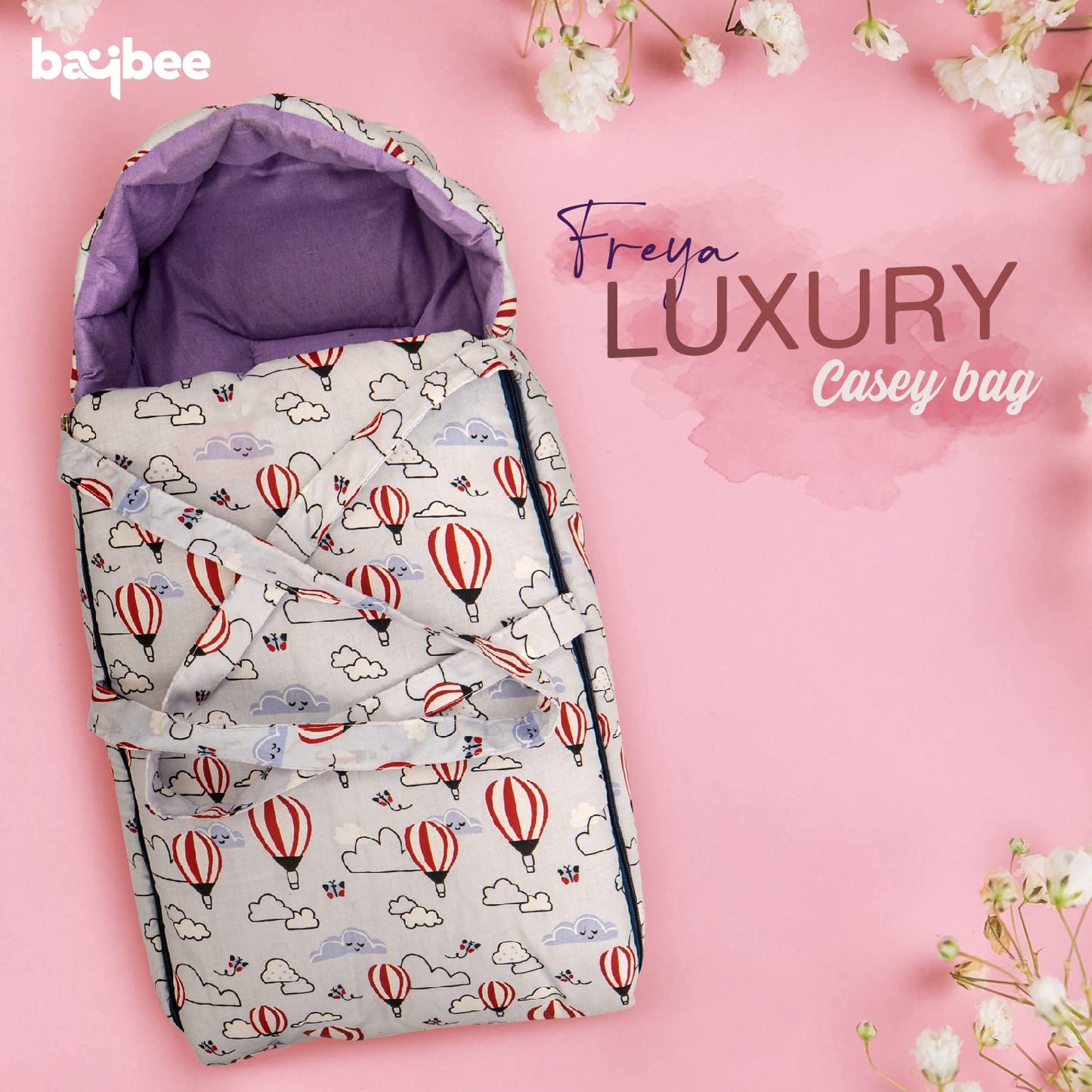 BAYBEE Freya Luxury Casey Sleeping Carry Bag, Cotton Baby Bed Cum Carry Bed, Printed Baby Sleeping Bag for Kids-Infant Portable Bassinet