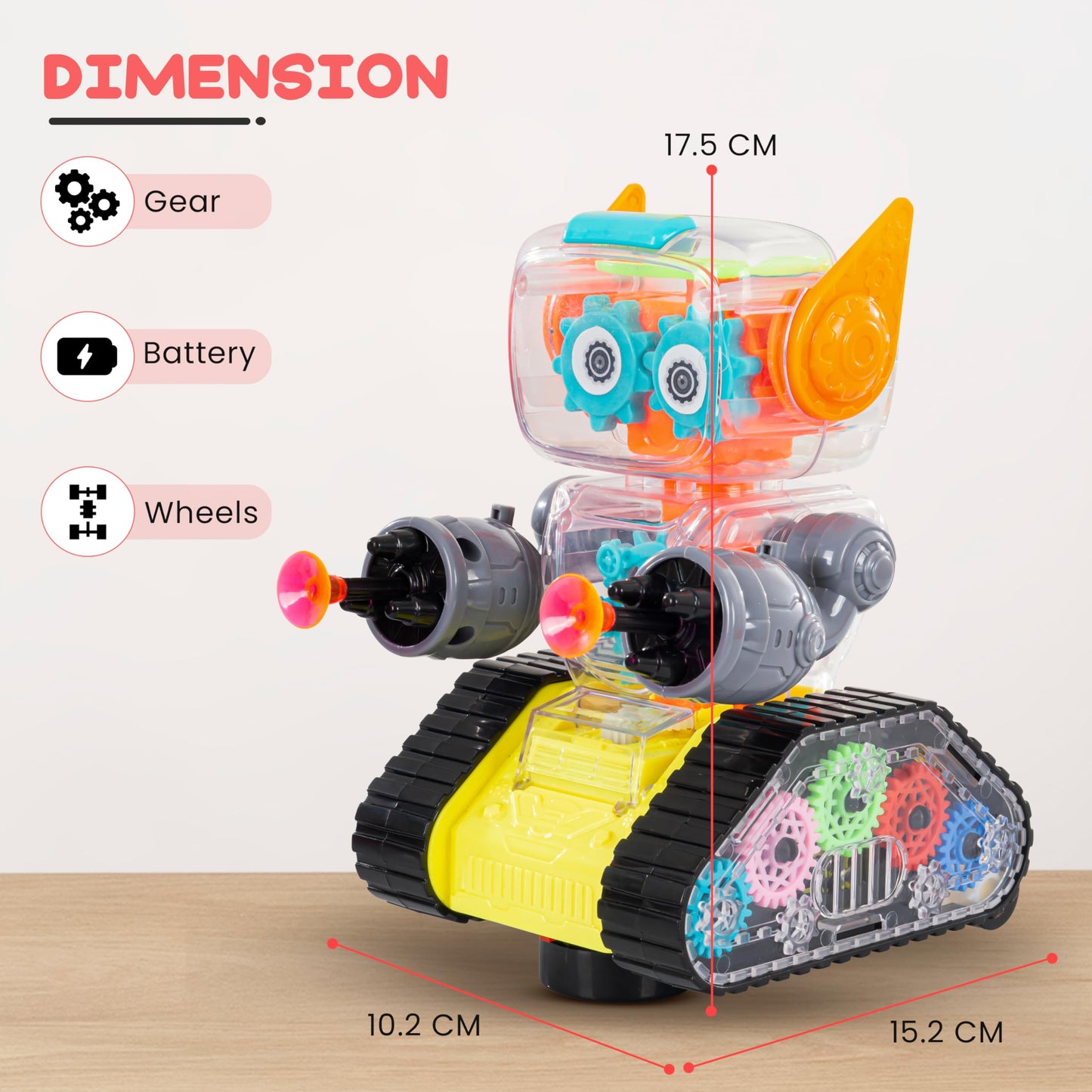 BAYBEE Transparent Robot Musical Toys for Kids with 360 Degree Rotation, Flashing LED Lights & Music BAYBEE