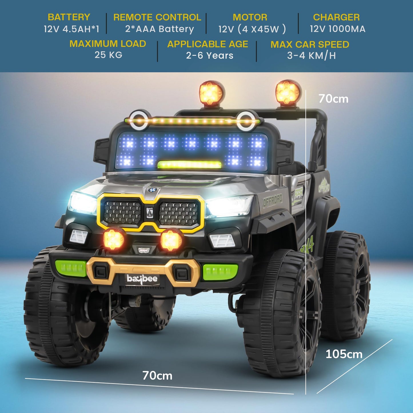 Baybee Rygon Pro 4x4 Battery Operated Jeep for Kids (Painted) Baybee India