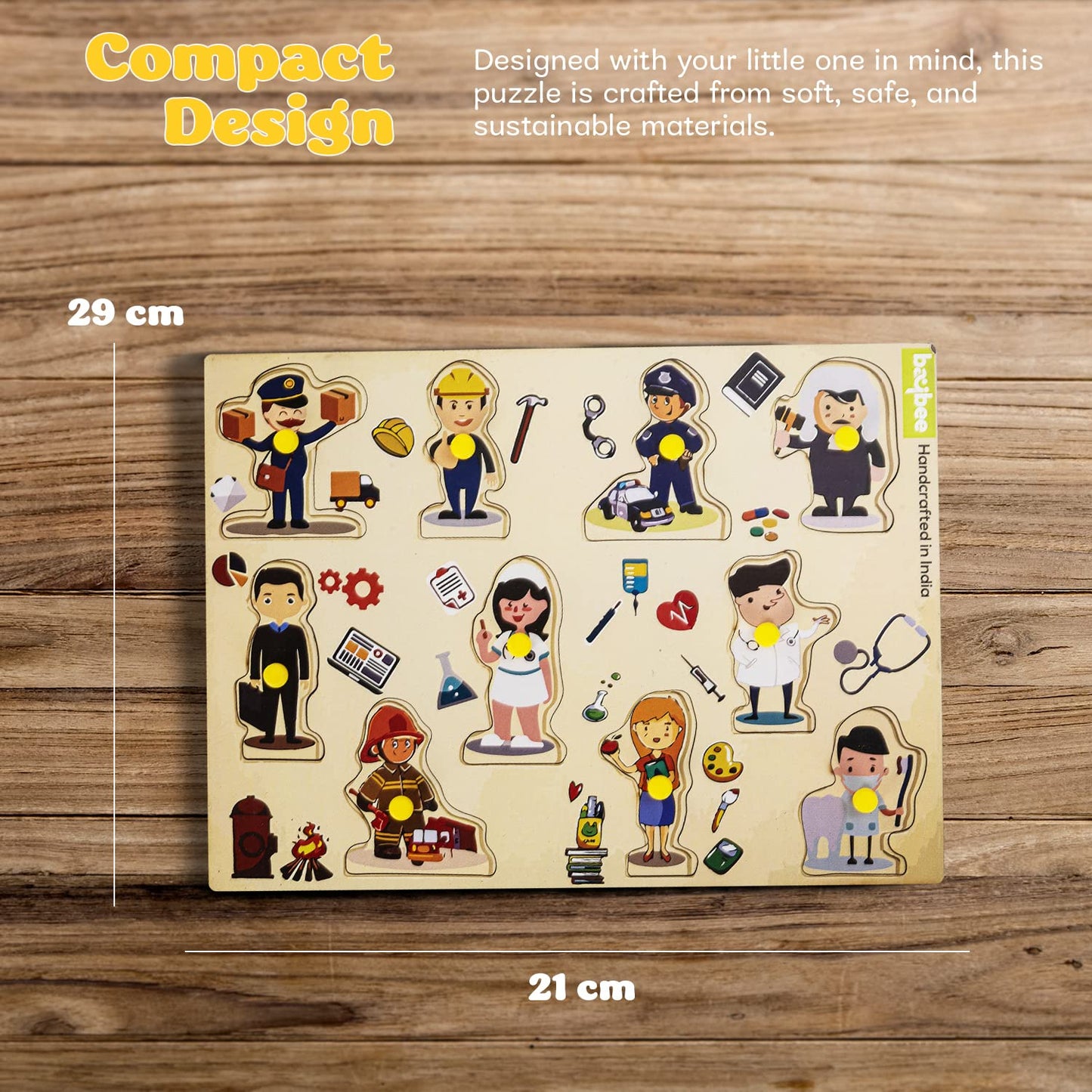 BAYBEE Community Helpers Wooden Puzzle Games for Kids with Easy Pulling Knob 10 Pcs BAYBEE