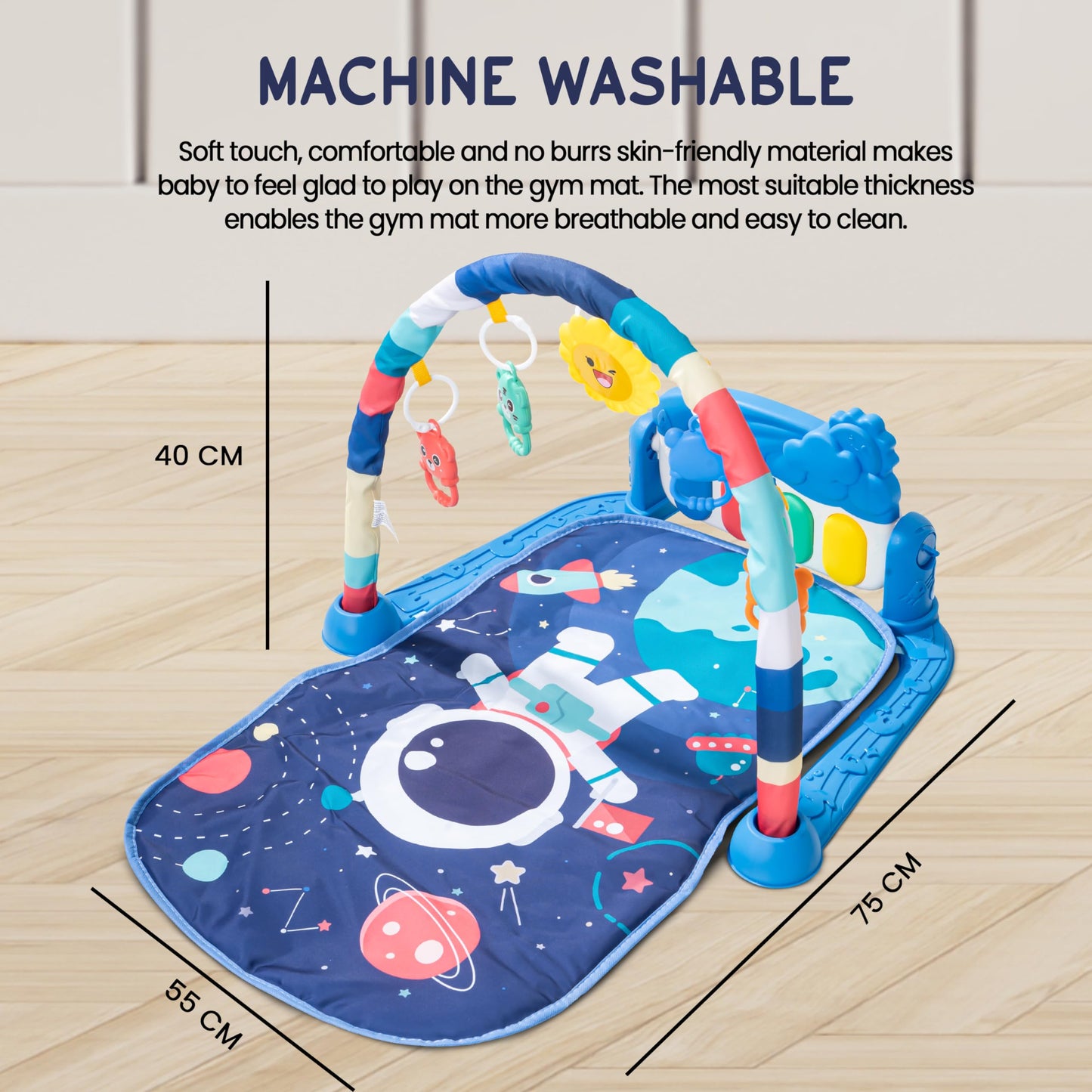 2 in 1 Kick Piano Playgym for Babies, Activity Play Gym for Baby with 5 Hanging Rattle Toy BAYBEE