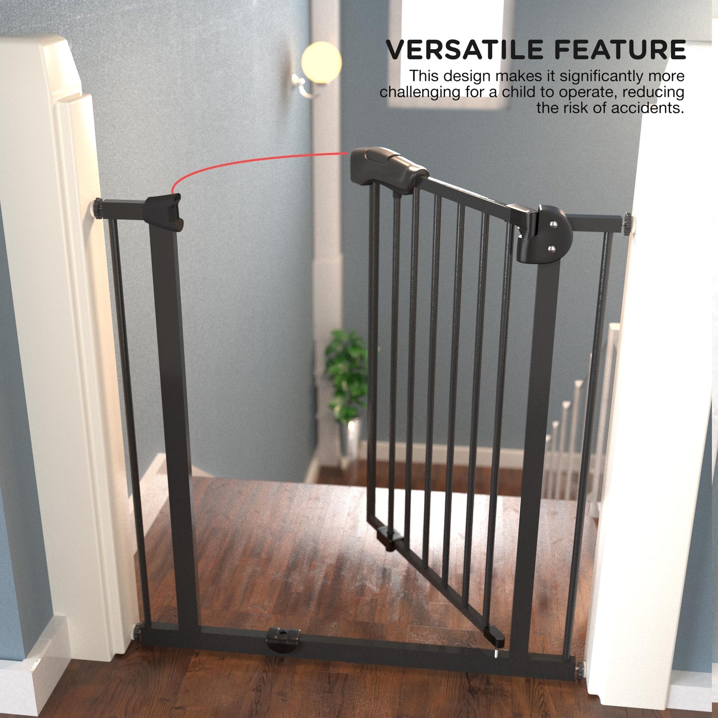 Baybee Auto Close Baby Safety Gate, Durable Staircase Kids Safety Baby Fence Dog Gate Barrier with Easy Walk Child Gate (Black+10Cm) BAYBEE