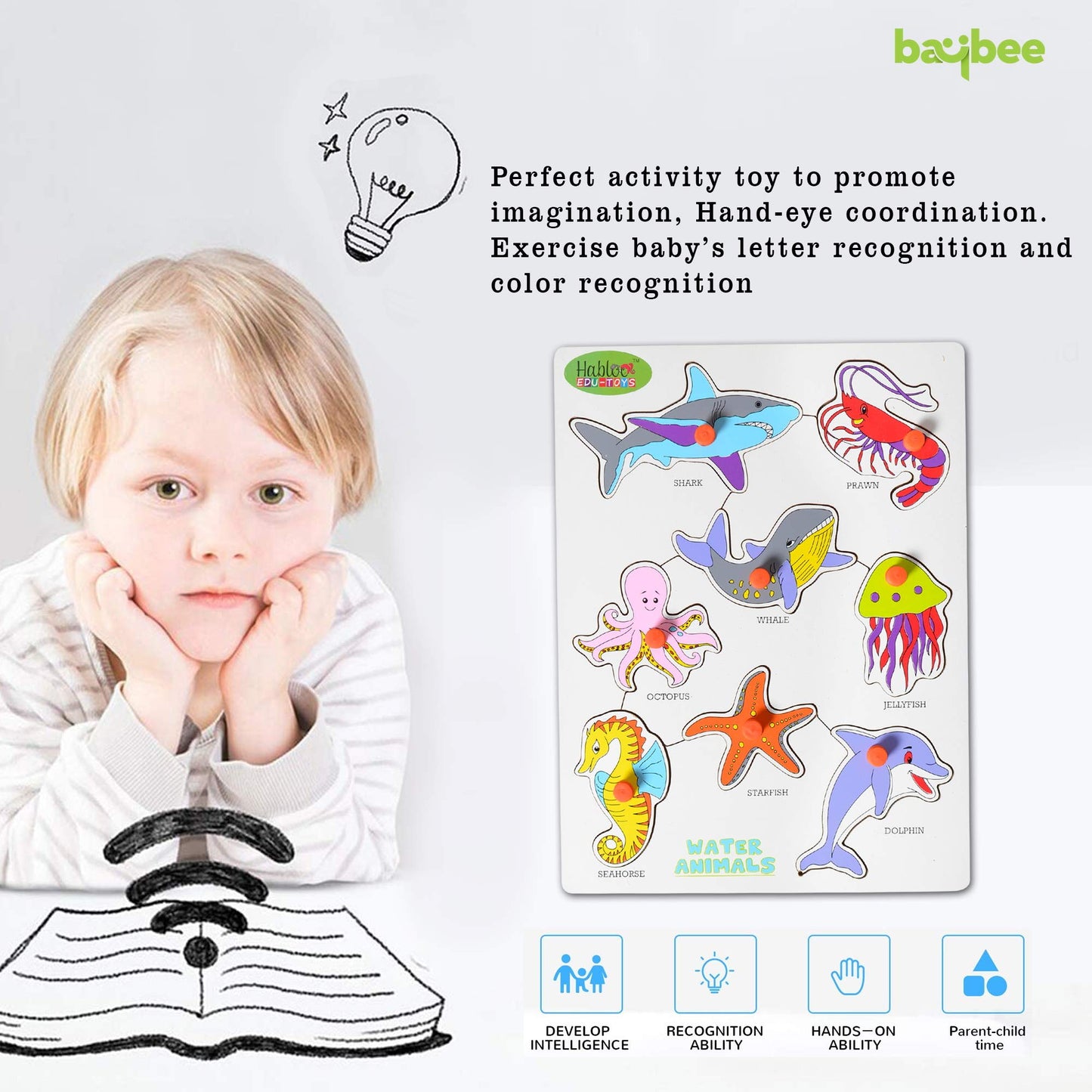 Baybee Wooden Flowers with Picture and Learning Educational Board for Kids with Knob BAYBEE