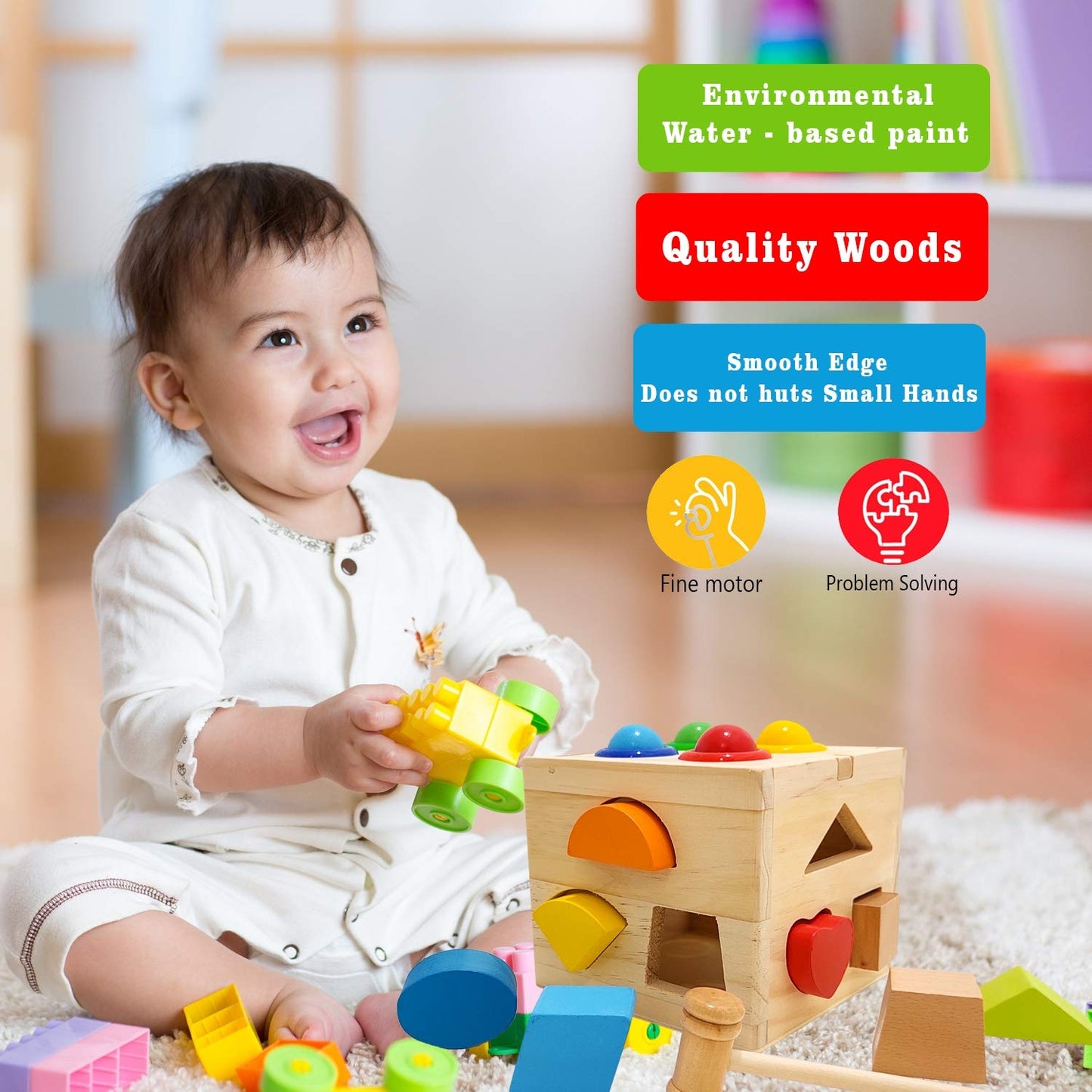 Baybee Wooden Hammer Case Toy Knock Pounding Bench for Kids, Educational Activity Toys for 2+ Year Old (Box Hammer) BAYBEE