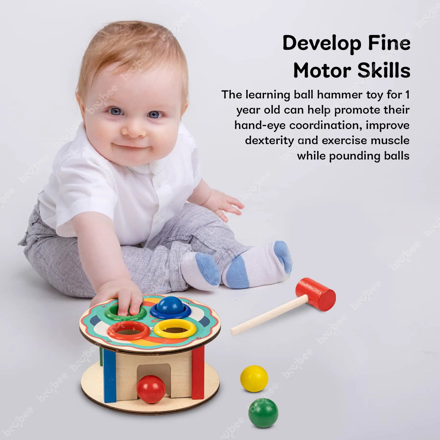 Baybee Wooden Hammer Ball Knock Pounding Bench with Box, Kids Toys Set, Learning Educational Hammer toy for Kids 3+ Years (Assorted) BAYBEE