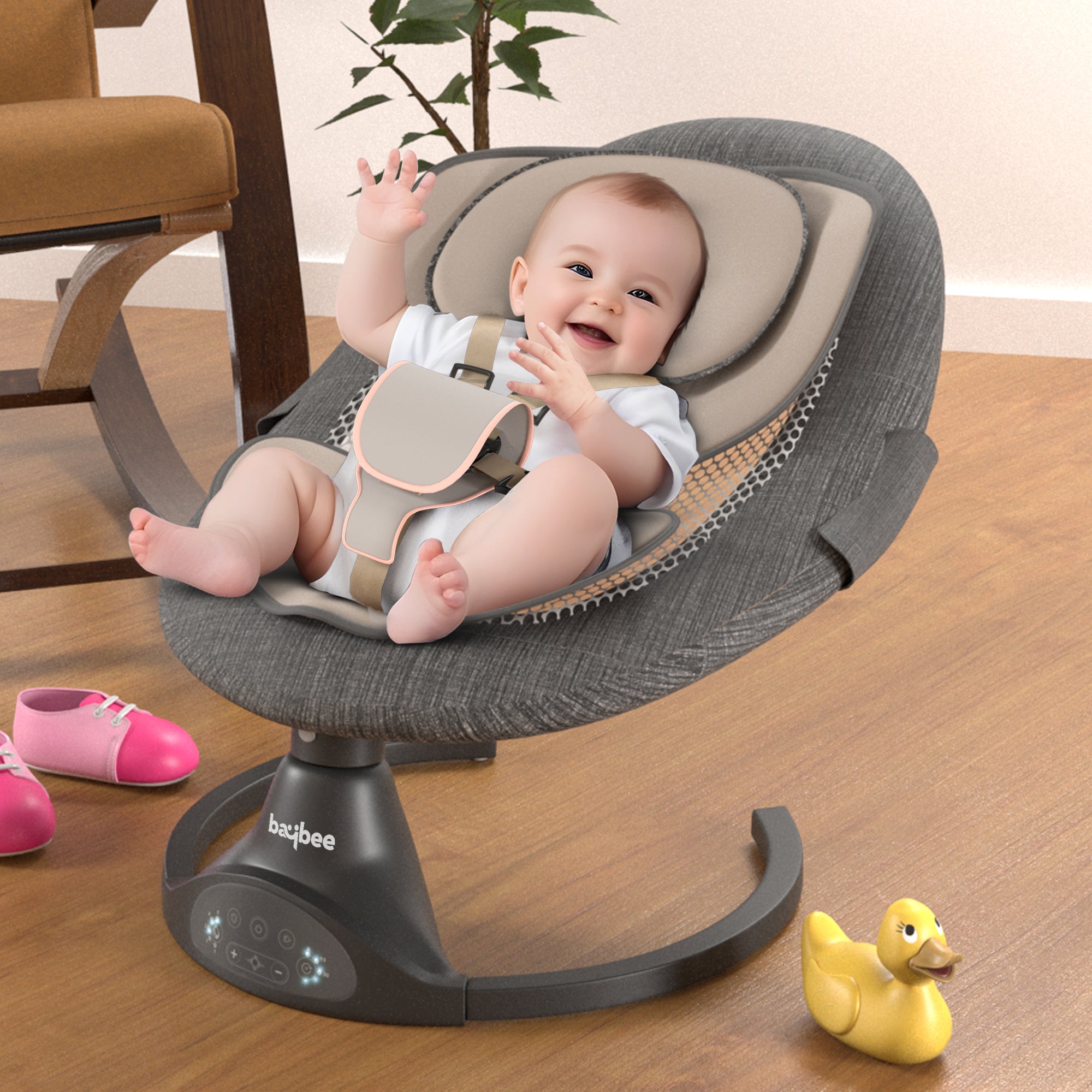 Baybee Automatic Electric Baby Swing Cradle with Adjustable Swing Speed, Music, Mosquito Net, Safety Belt & Removable Toys