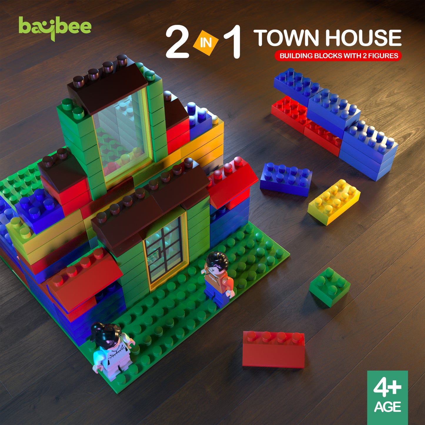 BAYBEE 3 in 1 Town of Stacking House DIY Plastic Building Blocks Toys for Kids (278 Pcs)