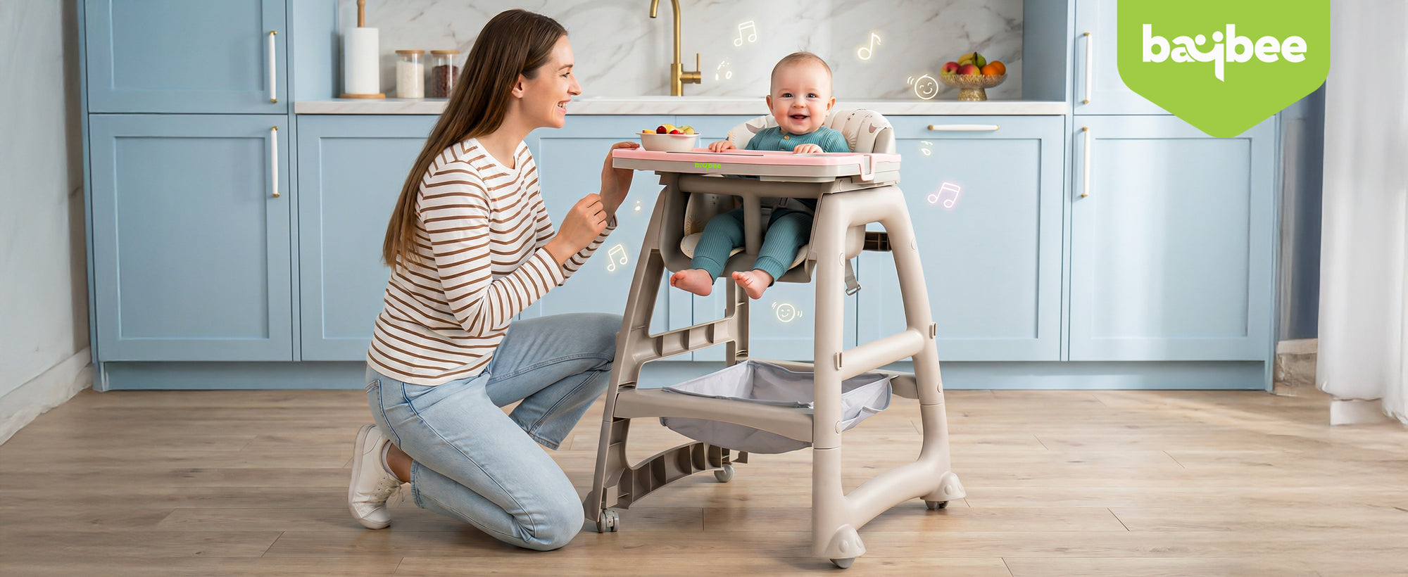 Baybee Breeze High Chair with Musical & Dual Removable Trays, Adjustable Feeding Chair — slide 1