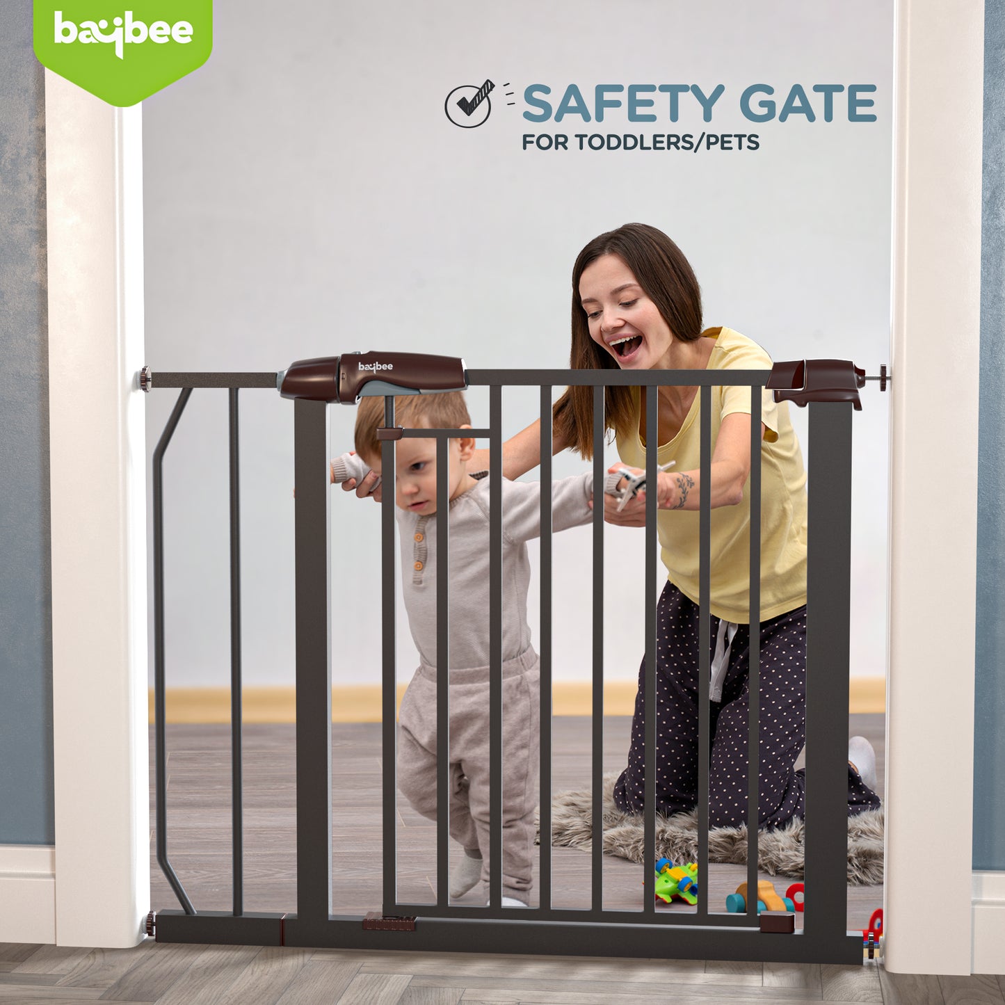 Baybee Auto Close Baby Safety Gate, Extra Tall Durable Baby Fence Barrier Dog Gate (Black)