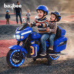 Blue kids battery bike with training wheels