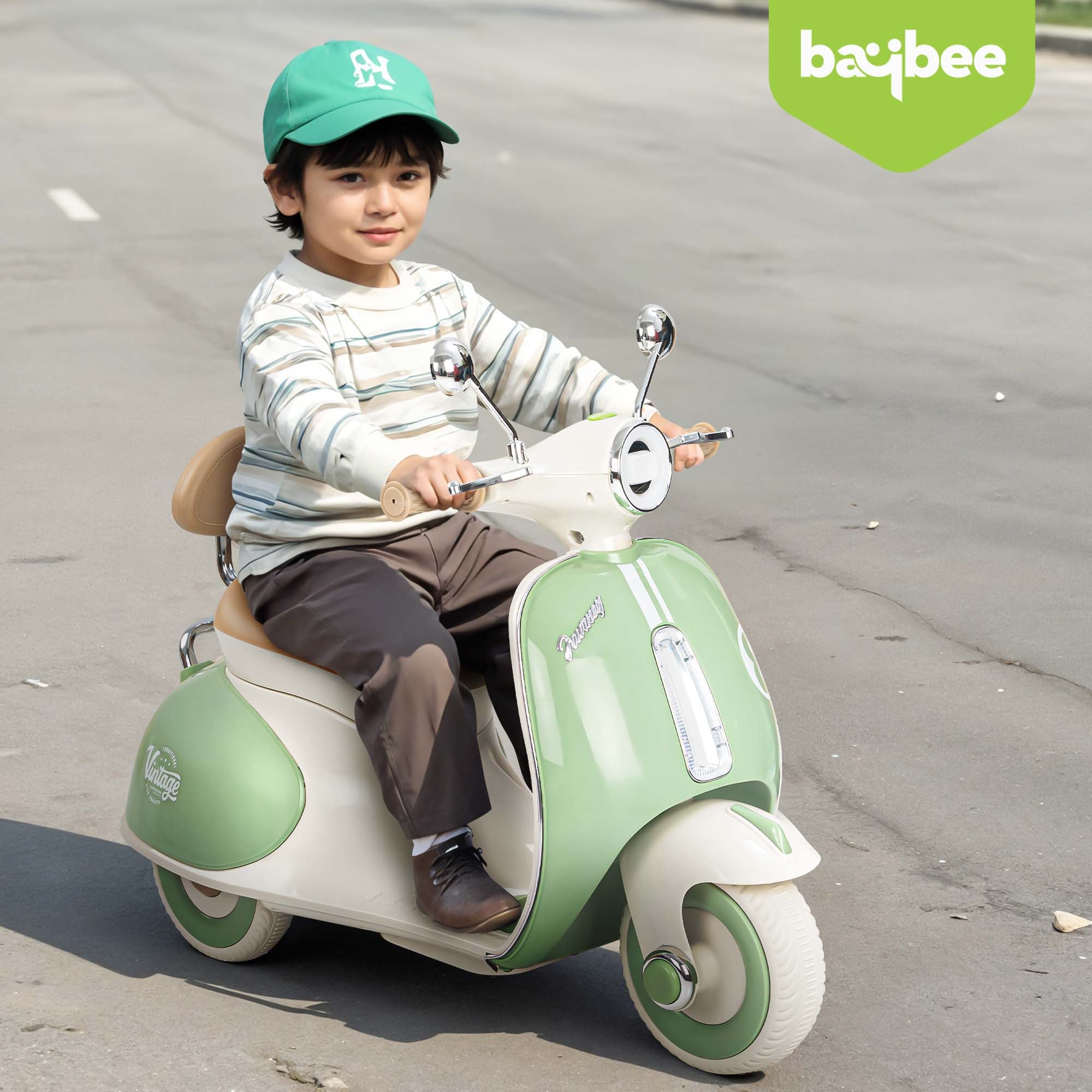 Baybee Vintage Battery Operated Bike for Kids, Ride on Toys Kids Bike Scooty with Light & Music