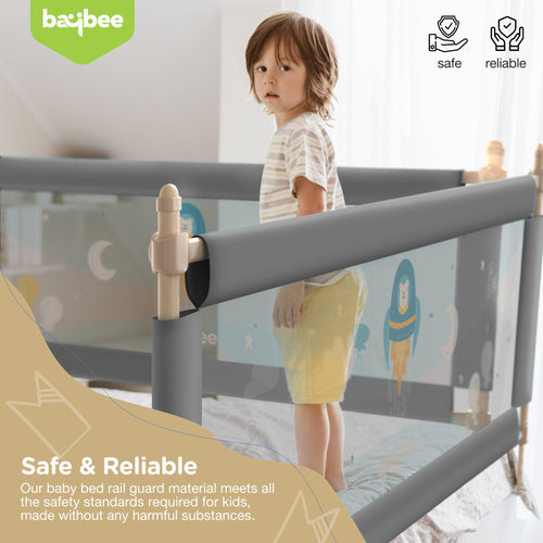 BAYBEE Bed Rail Guard Barrier for Baby Portable Safety Foldable Height Adjustable Falling Protector Fence (Print may varry) - 150 x 63 cm BAYBEE