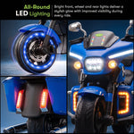 Blue electric bike with USB music player