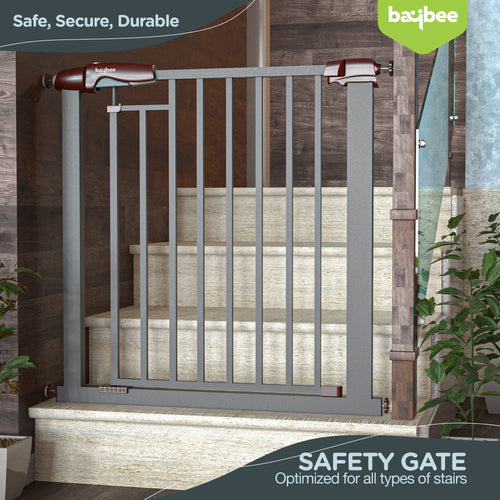 Baybee Auto Close Baby Safety Gate, Extra Tall Durable Baby Fence Barrier Dog Gate (Black + 10Cm) BAYBEE