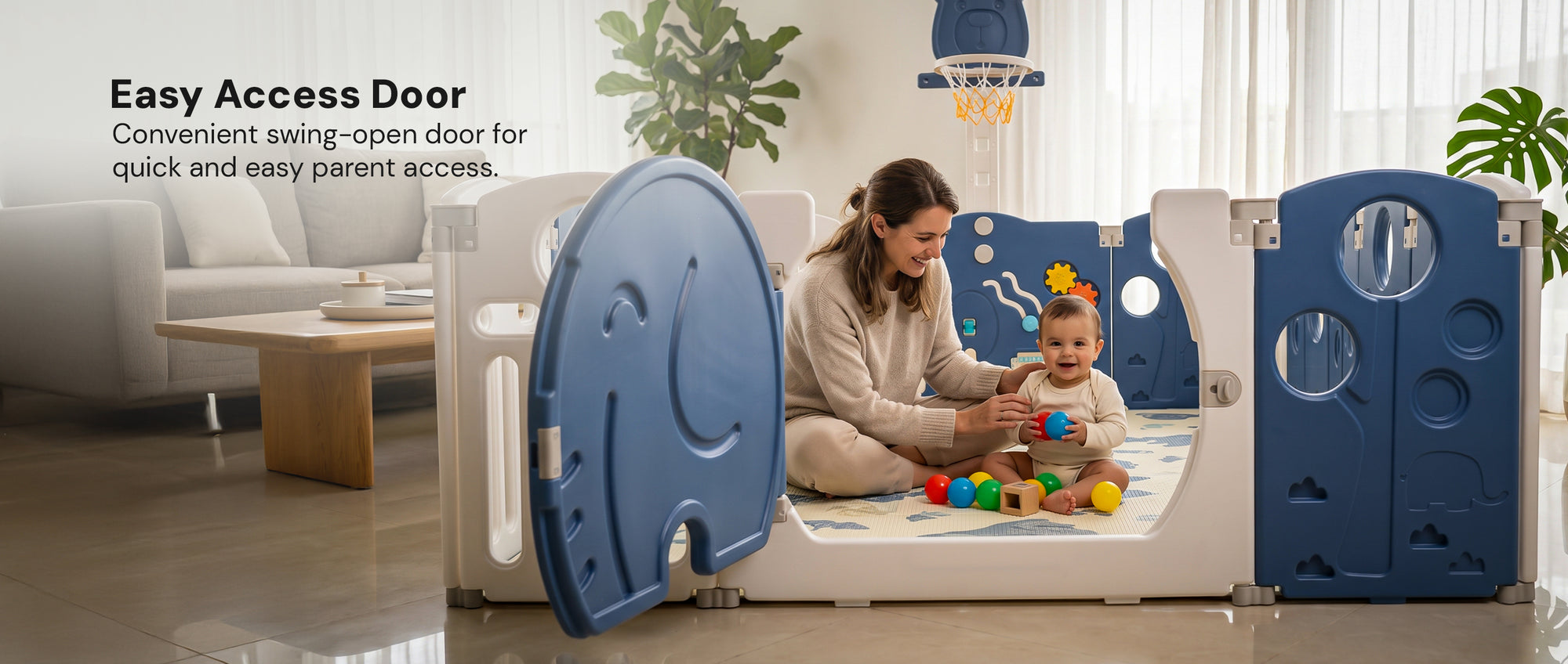 Baybee 2-in-1 Foldable Kids Playpen (18 Panel)with Basketball Set & Sensory Toys — slide 1