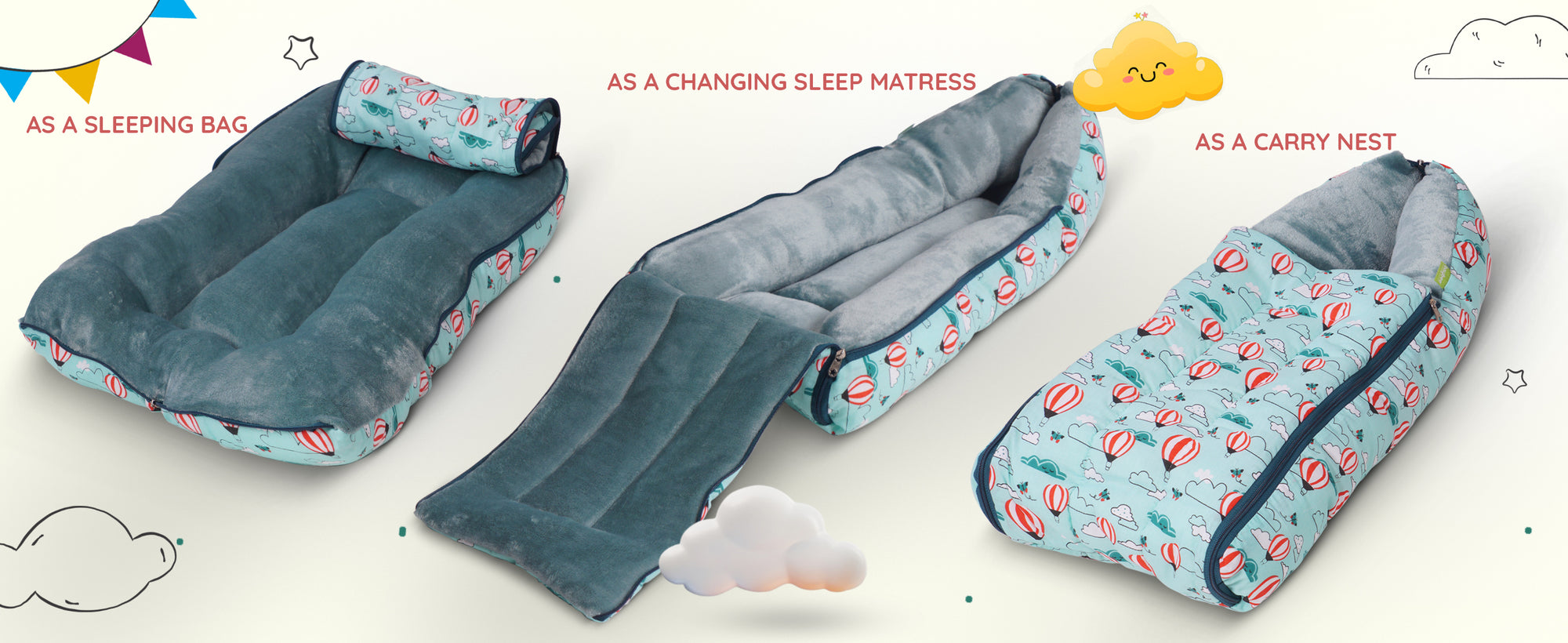 Baybee 3 in 1 Velvet Cotton Baby Bed Carry Bed — slide 1
