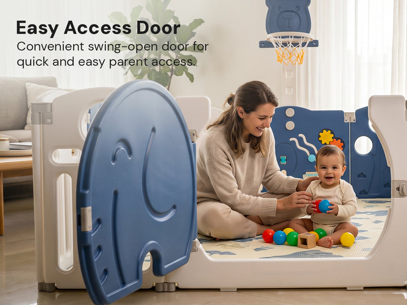 Baybee 2-in-1 Foldable Kids Playpen (18 Panel)with Basketball Set & Sensory Toys — slide 1
