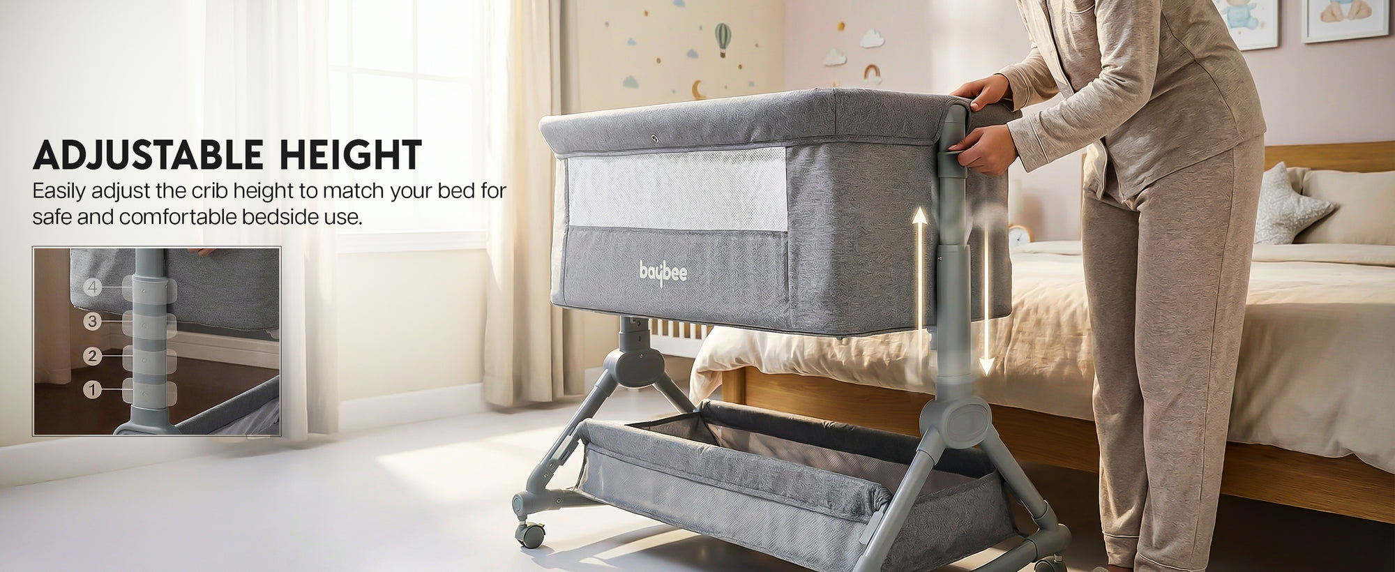 Baybee Bedside Crib for Baby with Rocking Mode — slide 1
