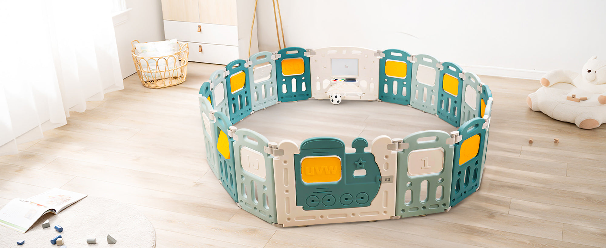 Baybee Train Kids Playpen for Babies(18 Panels) Foldable Baby Play Area Indoor Setup with Safety Lock — slide 2