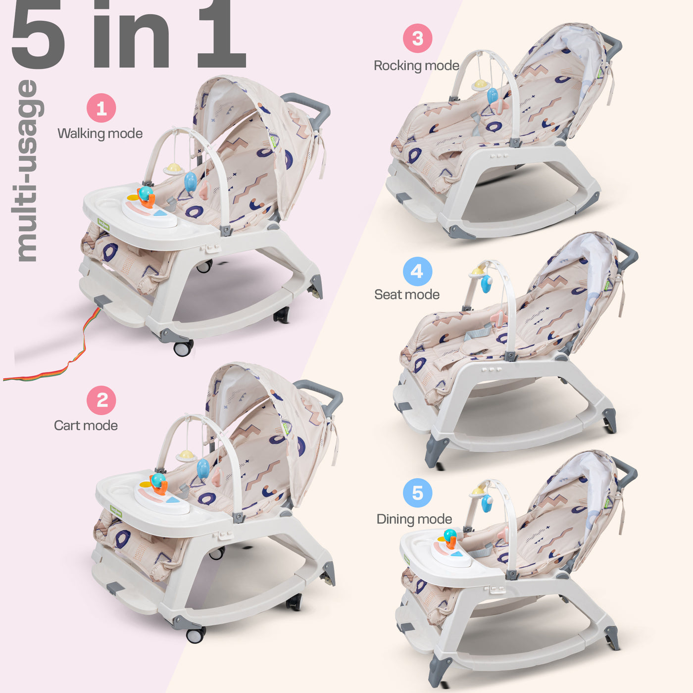 Vee Bee Rocking Chair Baybee 5 in 1 Baby Rocking Chair for Kids with Hanging Toys, Multi Pos ...