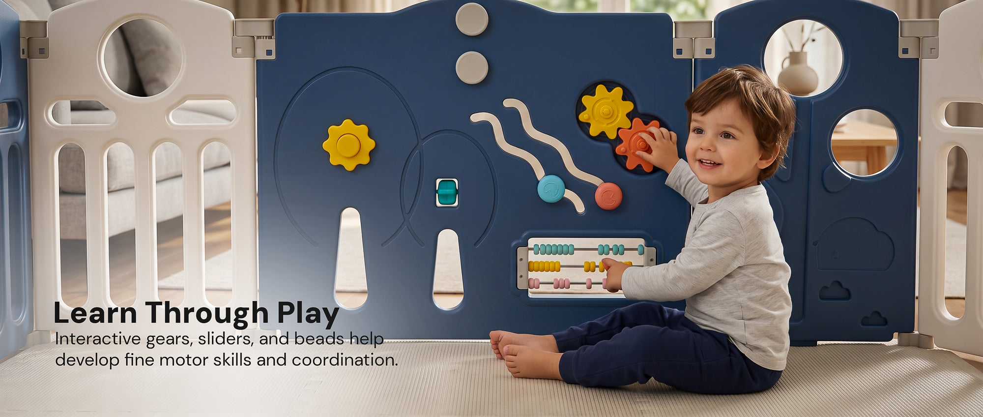 Baybee 2-in-1 Foldable Kids Playpen (18 Panel)with Basketball Set & Sensory Toys — slide 2