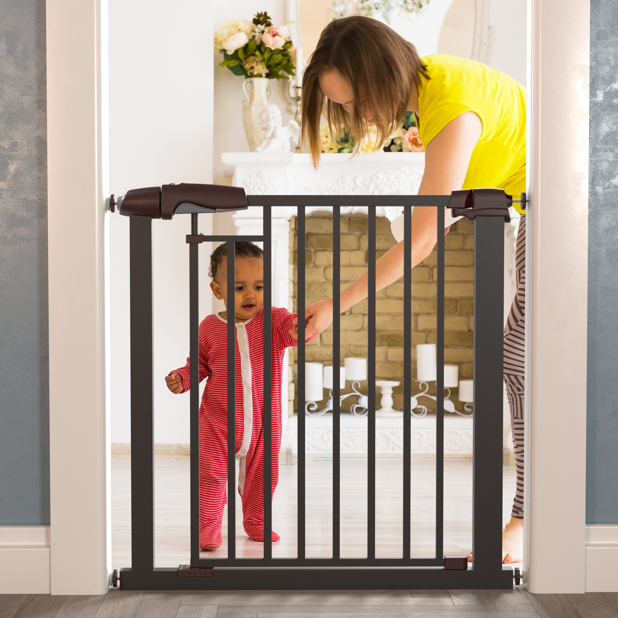 Baybee Auto Close Baby Safety Gate, Extra Tall Durable Baby Fence Barrier Dog Gate (Black)