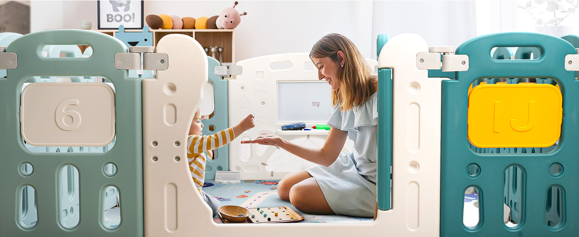 Baybee Train Kids Playpen for Babies(18 Panels) Foldable Baby Play Area Indoor Setup with Safety Lock — slide 1