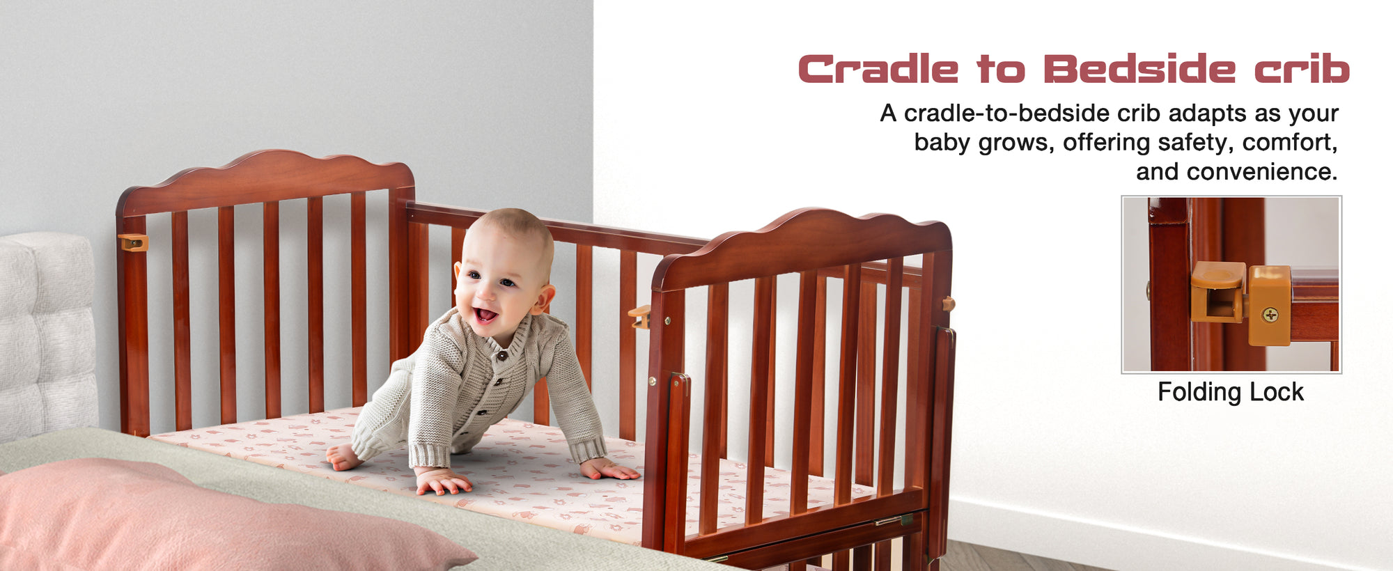 Baybee Hormony Nest Convertible Wooden Cradle for New Born Baby — slide 3